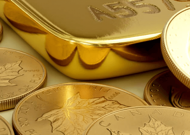 Goldmünzen und Goldbarren