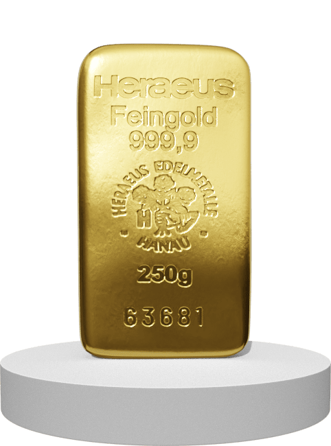 250 Gramm Heraeus Goldbarren